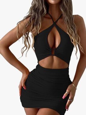 Black Cutout Halter Bodycon Dress